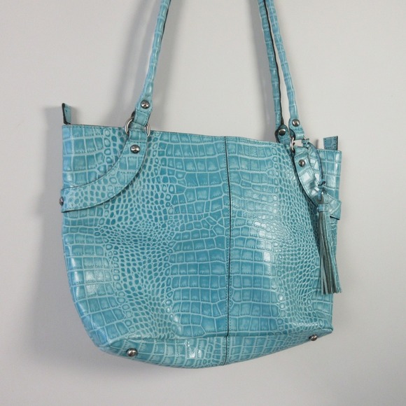 Patricia Nash Abingdon Blue Grass Genuine Leather Tote Bag Croc Embossed 966 - Picture 16 of 16